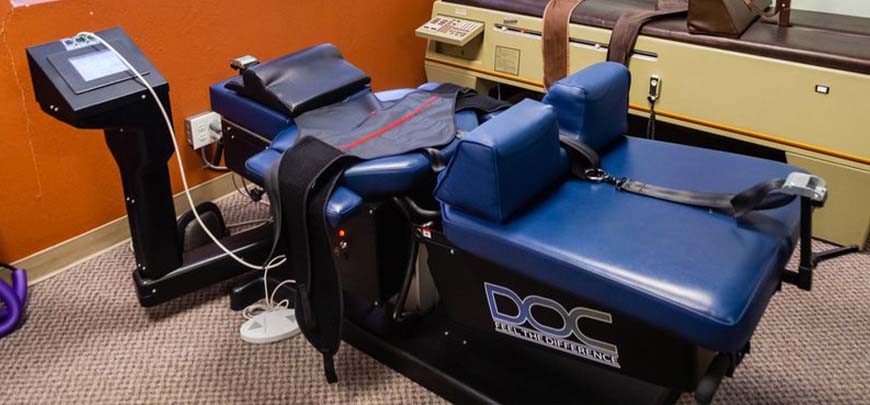 Spinal decompression table used for spinal decompression therapy at South Bay Wellness Center in San Jose